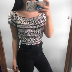 Coachella Elephant Print Off the Shoulder Crop Top